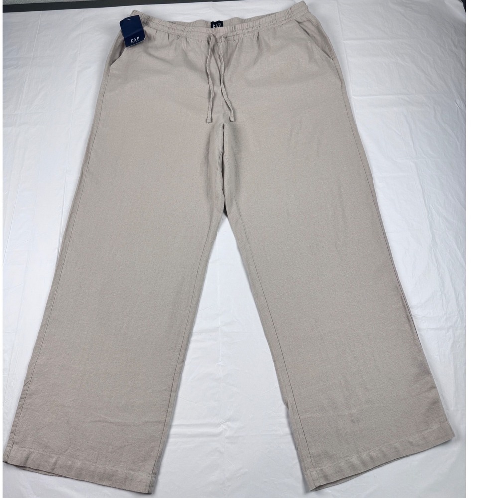 Gap Womens‎ Linen Pull-On Pant XL Oatmeal Beige Wide Leg Drawstring GP003393